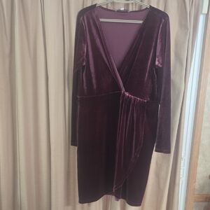 Elegant Velvet Wrap Dress in Deep Purple Size Large Loft New With Tags